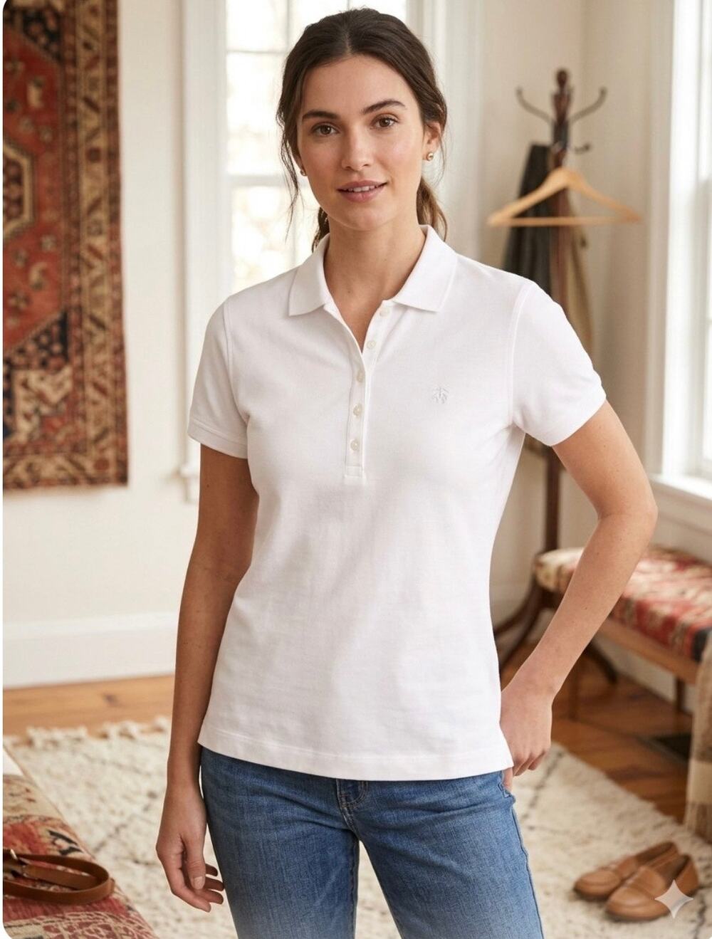 Brooks Brothers supima cotton White Polo Shirt Short Sleeve Collared Tee preppy